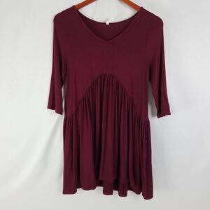 Bellamie Shirt Womens Small READ Red Peplum Top 3/4 Sleeve V Neck Blouse